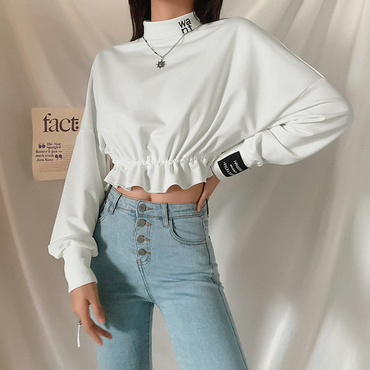 Hannah – Slim High-Neck Tunic Sweatshirt with Letter Print