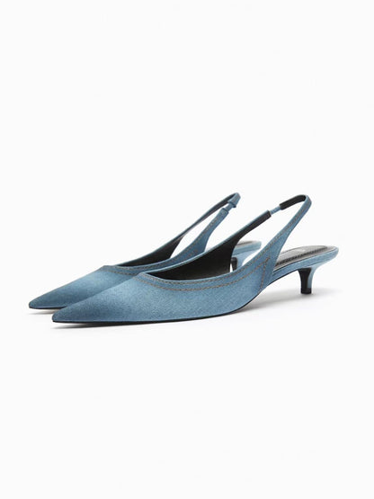 Women's Blue Denim Fabric High Heels