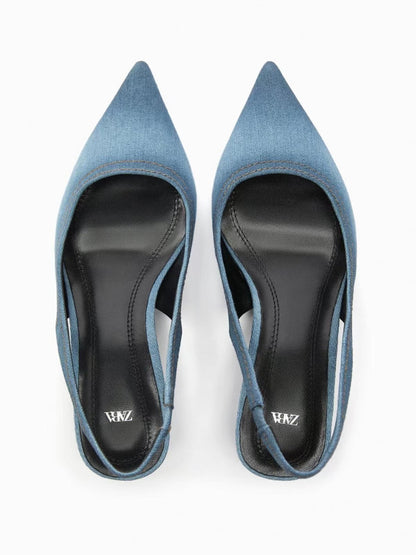 Women's Blue Denim Fabric High Heels