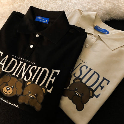 Ruth – Loose Cotton Polo Sweater with Bear Print