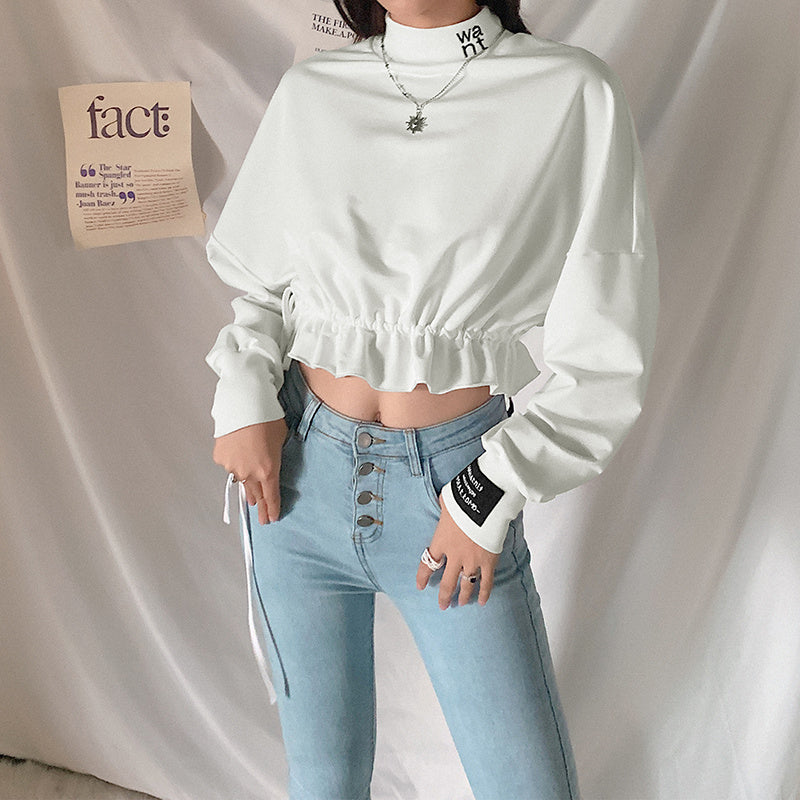 Hannah – Slim High-Neck Tunic Sweatshirt with Letter Print