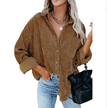Phoebe – Women's Corduroy Casual Coat with Polo Collar
