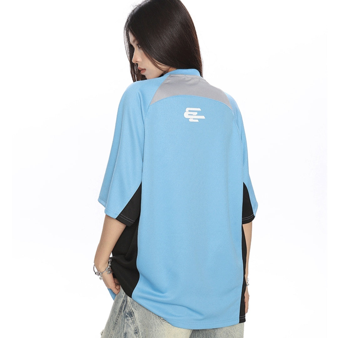 Hannah – Color Blocked Patchwork V-neck Raglan Shirt