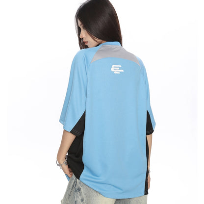 Hannah – Color Blocked Patchwork V-neck Raglan Shirt