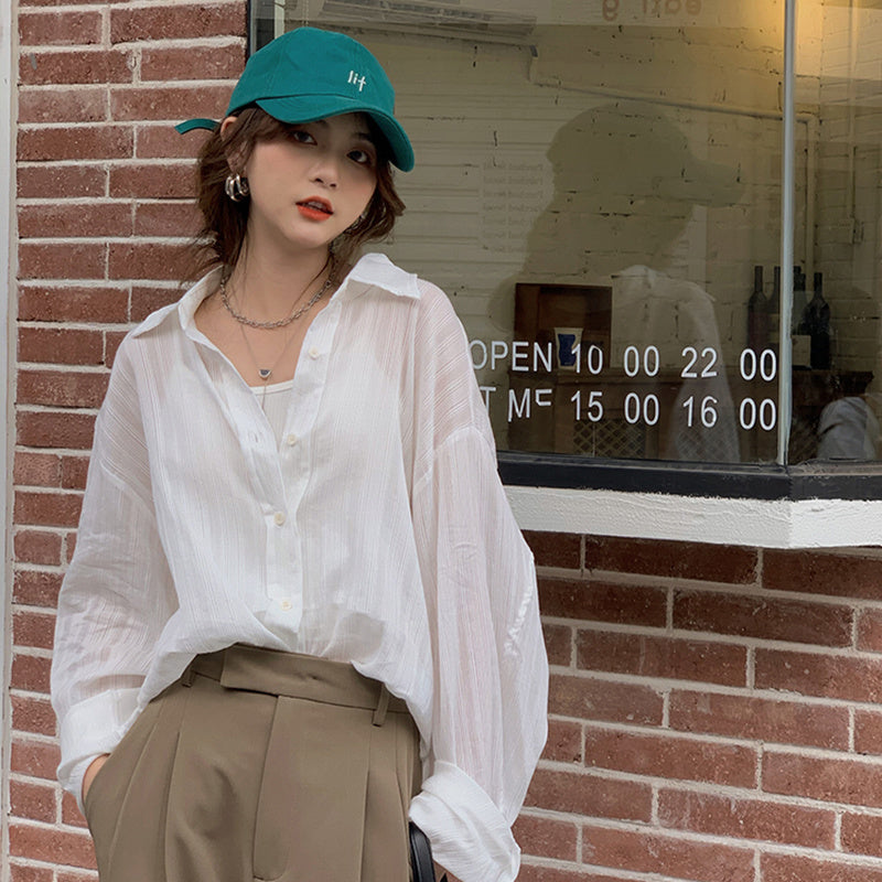 Tara – Micro-Transparent Loose Long-Sleeve Polo Shirt