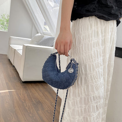 Brenda – Denim Messenger Bag with Diamond Embroidery