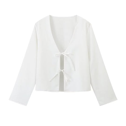 Melissa – Elegant Bell Sleeve Tie Top