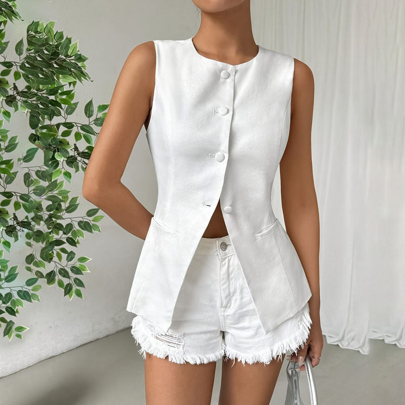 Lauren – Elegant Sleeveless Vest with Buttons