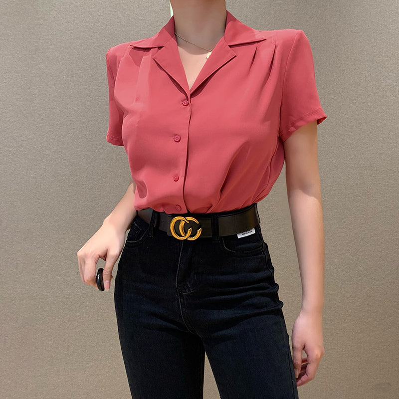 Heather – Retro Polo Collar Short-Sleeved Shirt