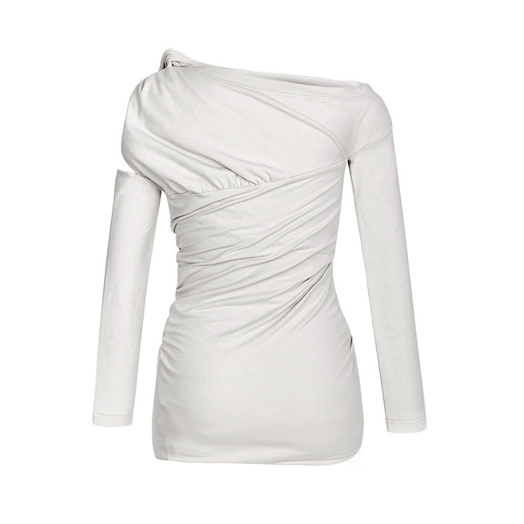Lucy – Rice Gray Single Shoulder Slim Fit T-shirt