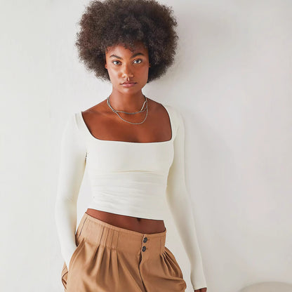 Esme – Women's Long Sleeve Crop Top with Square Collar