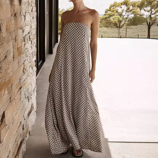 Simple Style Off-shoulder Print Holiday Street Sleeveless Dress