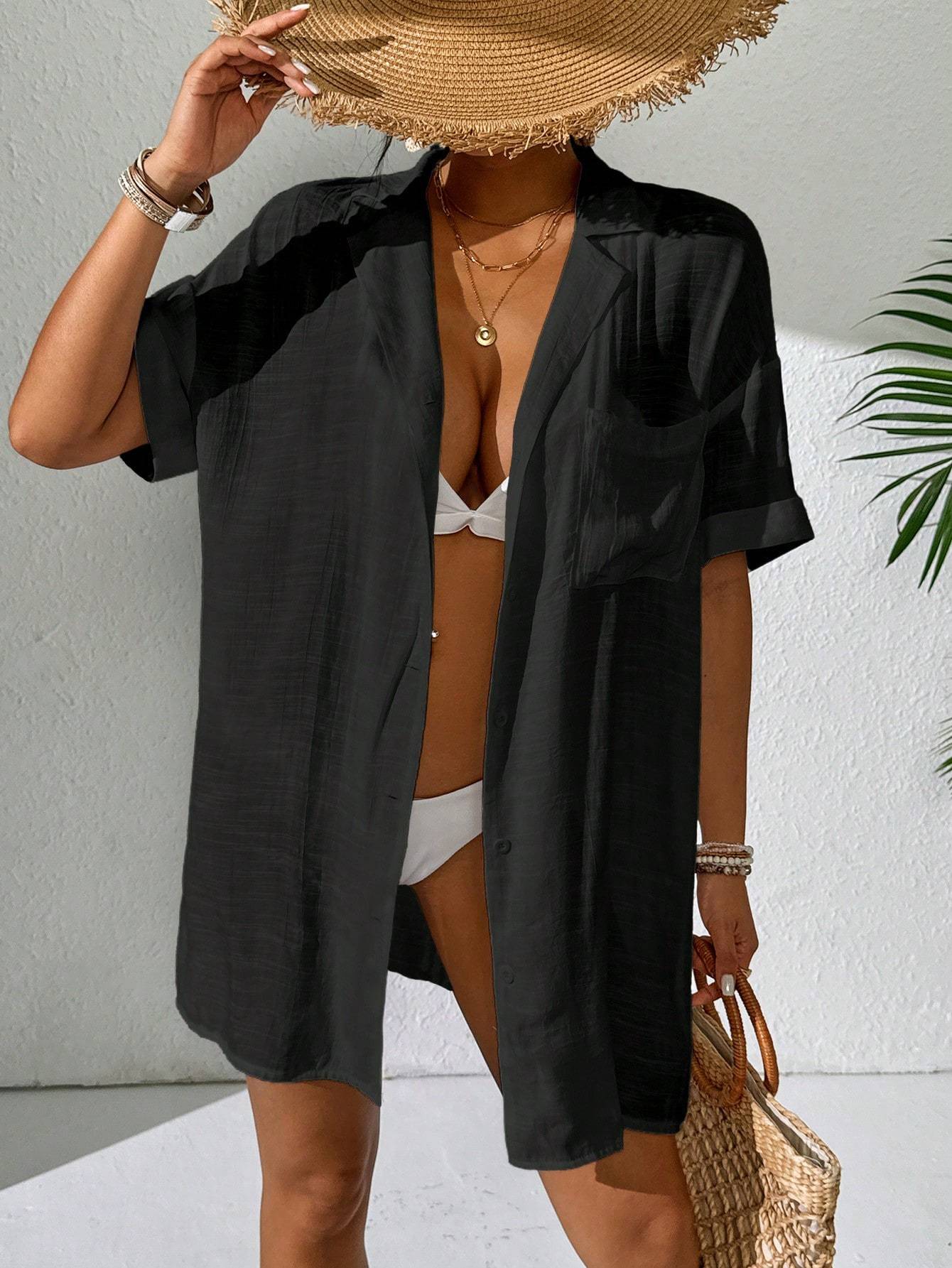 Chelsea – Simple Solid Color Short Sleeve Kimono Cover Up