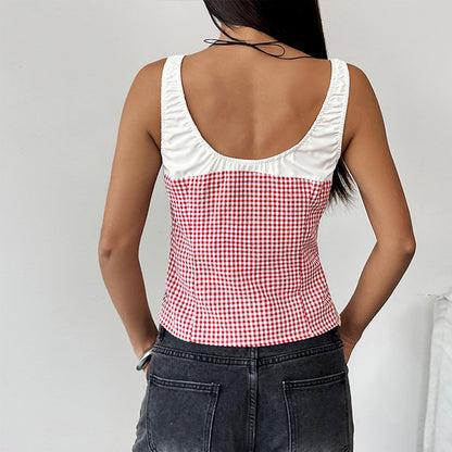 Linda – Elastic Lace Plaid Vest