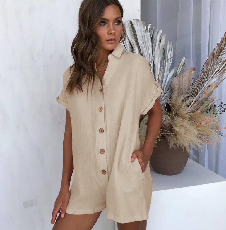 Natasha – Women's Polo Collar Button-Up Jumpsuit