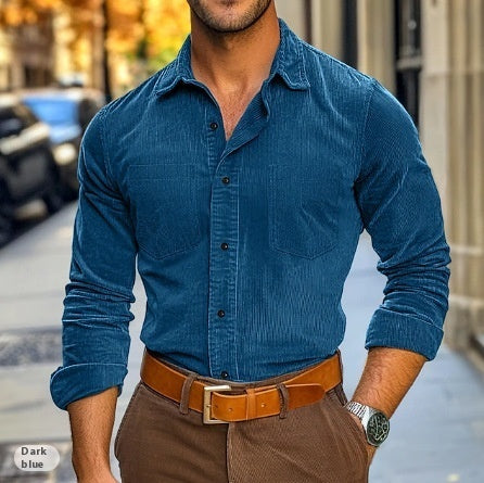 Joshua – Men's Leisure Corduroy Shirt with Polo Collar