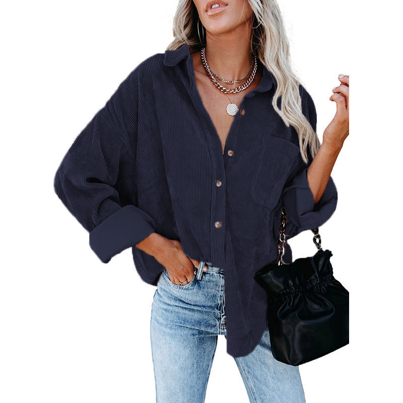 Phoebe – Women's Corduroy Casual Coat with Polo Collar