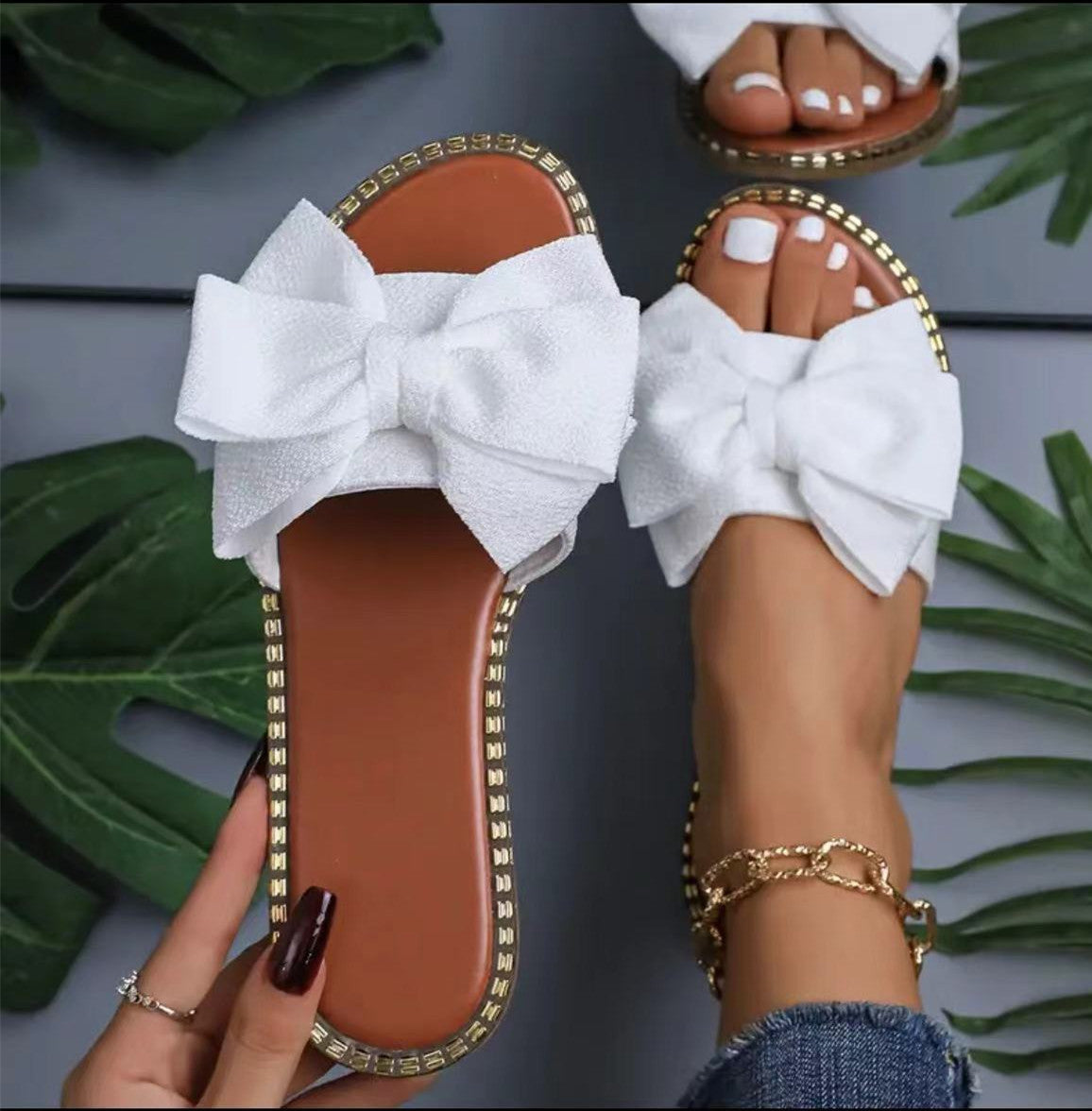 Gillian – Rhinestone Bowknot Flat Slippers for Women