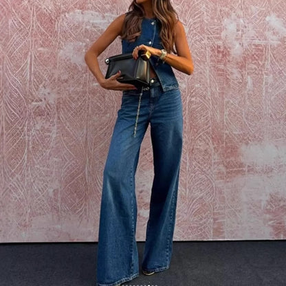 Zoe – Fashion Sleeveless Suit with Wide-leg Pants