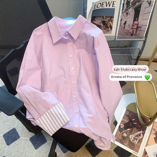 Judith – Purple Striped Long-sleeved Polo Shirt