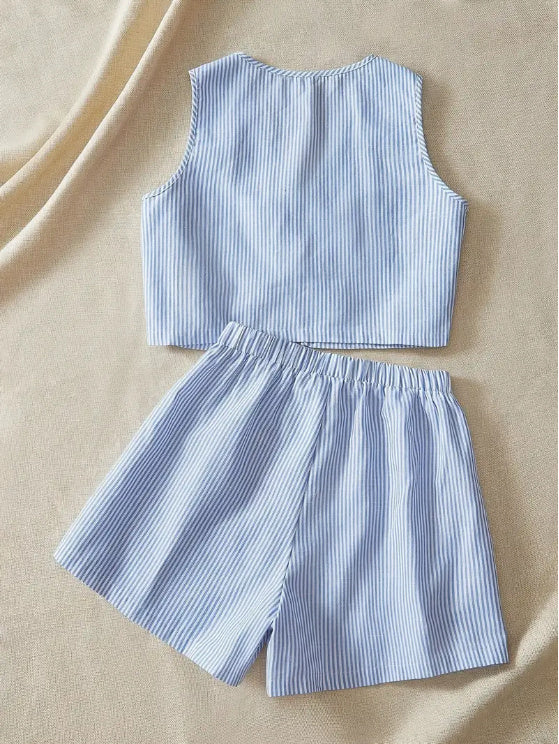 Susan – Elegant Striped Knit Tank and High-Waist Shorts Set