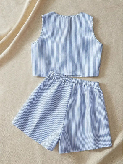 Susan – Elegant Striped Knit Tank and High-Waist Shorts Set