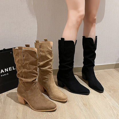 Esme – Retro Vegan Suede Mid-Calf Boots