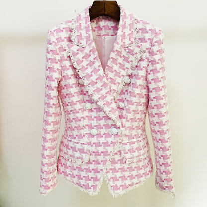 Shannon – Wool Blazer with Houndstooth Pattern and Lion Buttons