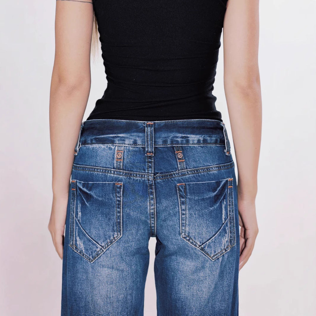 Joshua – Retro Low Waist Washed Straight Jeans