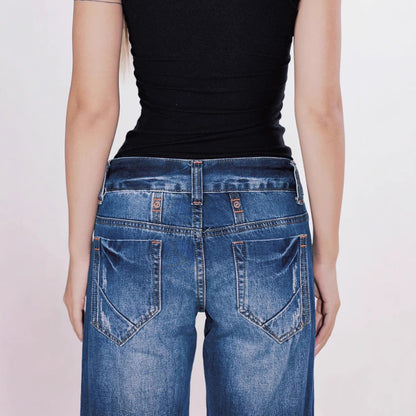 Joshua – Retro Low Waist Washed Straight Jeans