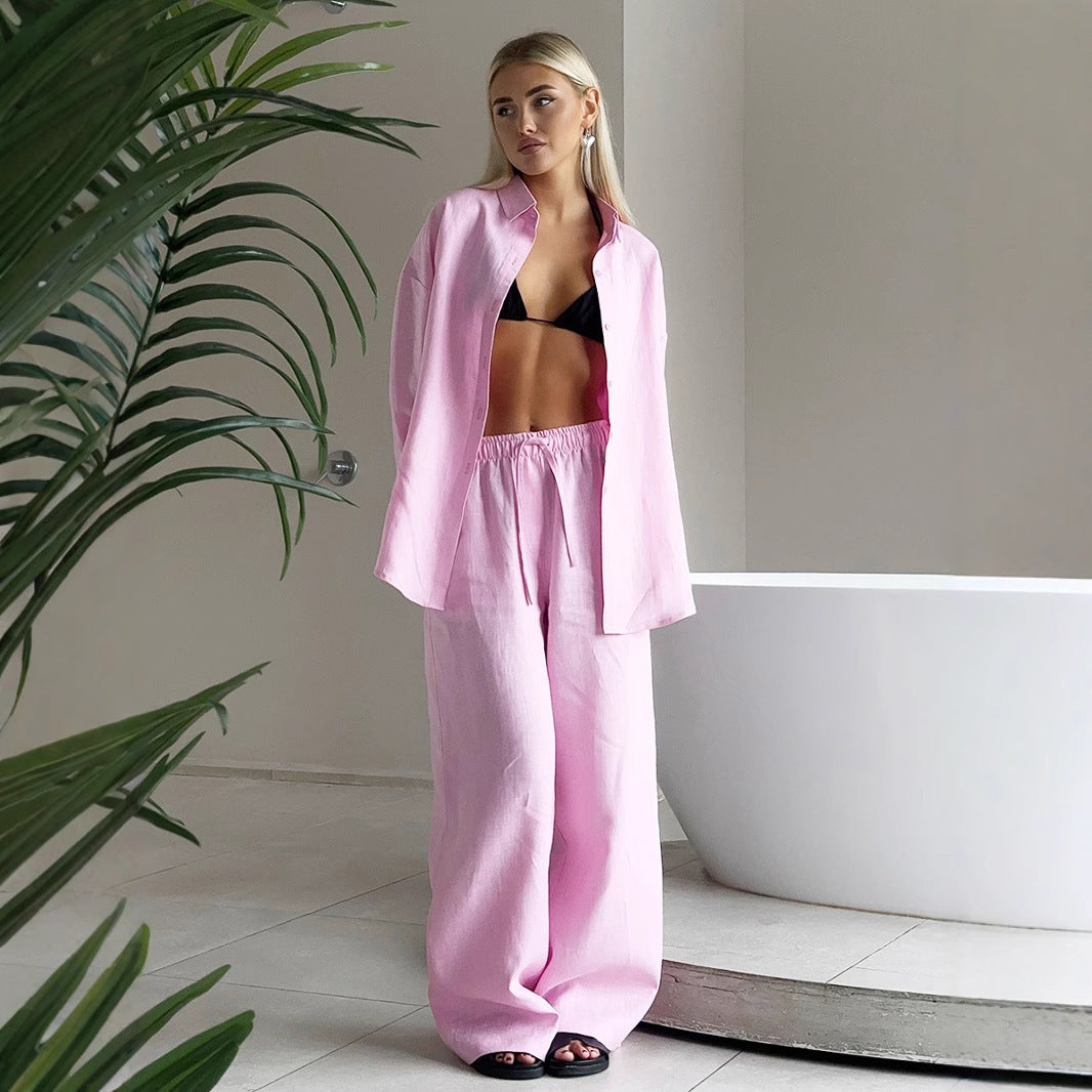 Deborah – Loose Cotton Shirt and Trousers Set with Long Sleeves