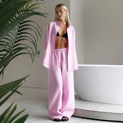Deborah – Loose Cotton Shirt and Trousers Set with Long Sleeves