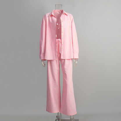 Deborah – Loose Cotton Shirt and Trousers Set with Long Sleeves