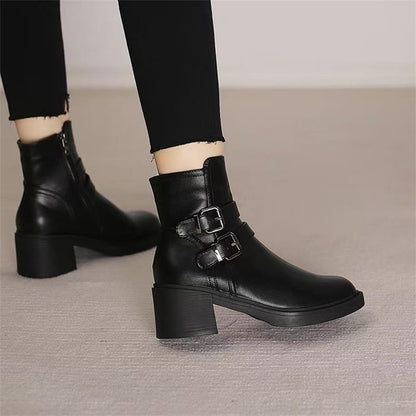 Patricia – Black Vegan Leather Mid Heel Boots