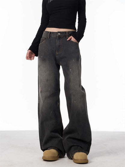 Laura – Retro Splash-Ink Loose Straight Jeans