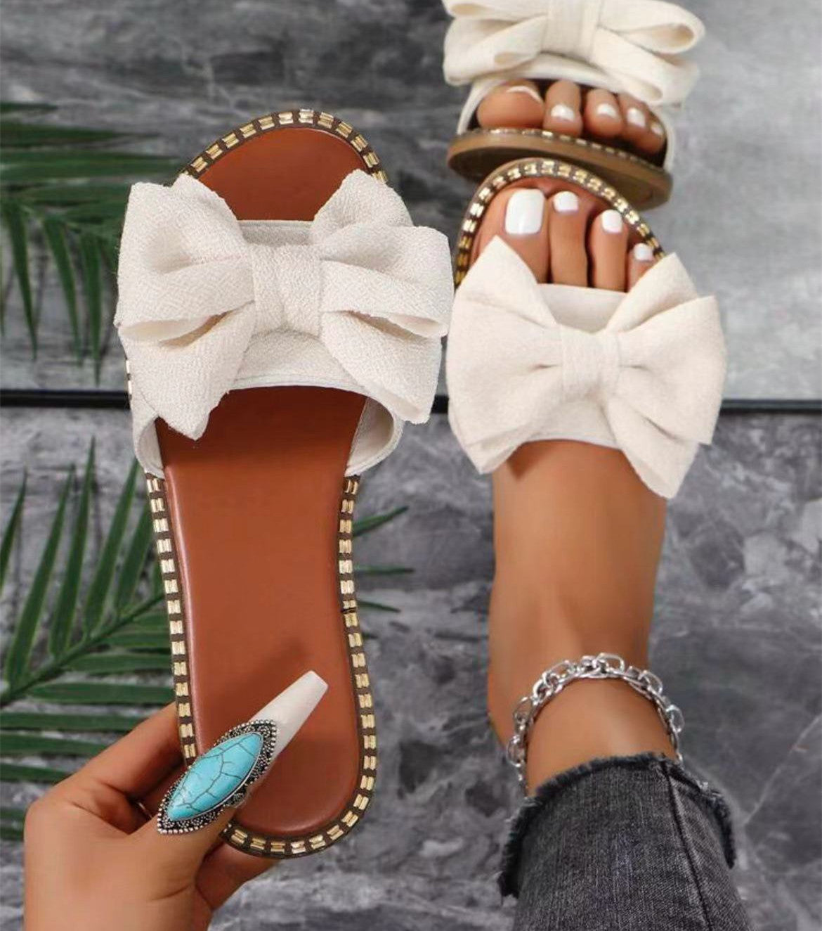 Gillian – Rhinestone Bowknot Flat Slippers for Women