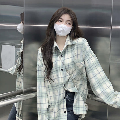 Harriet – Loose Plaid Polo Collar Shirt