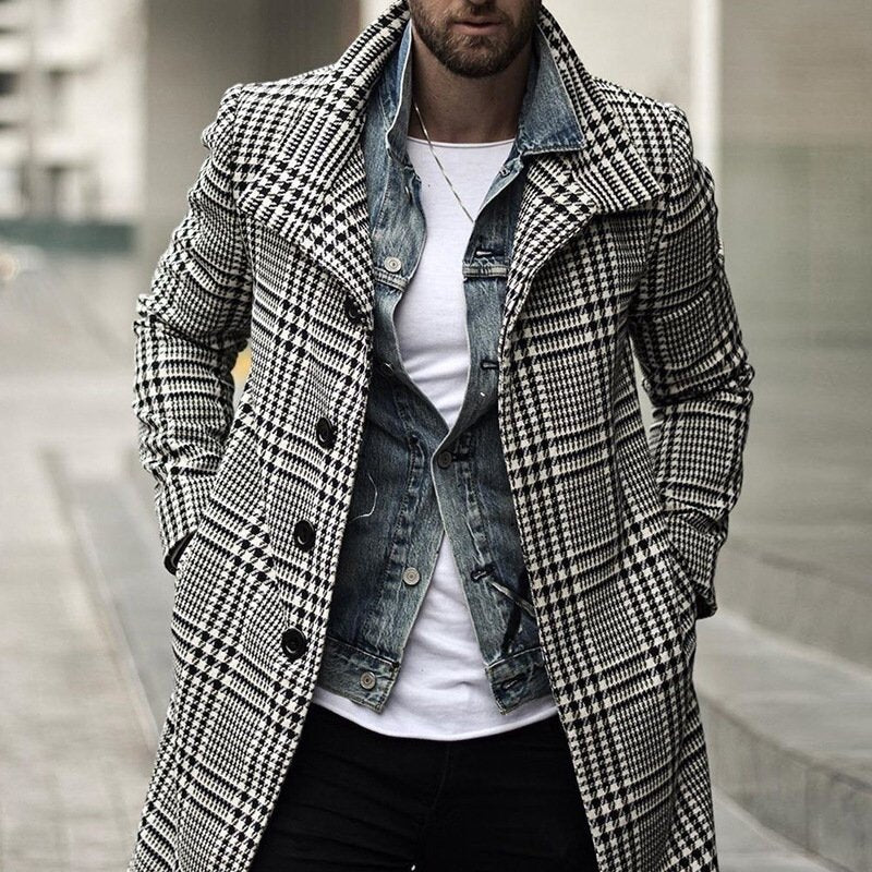 Harvey – Men's Herringbone Woolen Trench Coat