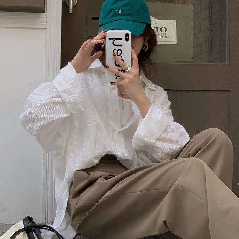 Tara – Micro-Transparent Loose Long-Sleeve Polo Shirt
