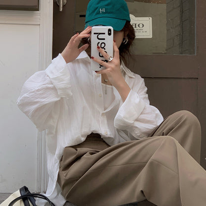 Tara – Micro-Transparent Loose Long-Sleeve Polo Shirt