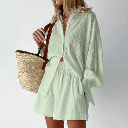 Katy – Jacquard Bubble Sleeve Casual Suit