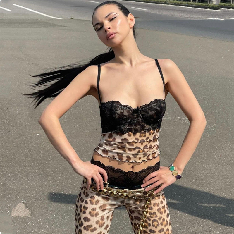 Grace – Leopard Print Slim Vest with Suspenders