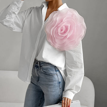 Clara – Mesh Bow Tie Shirt with Polo Collar