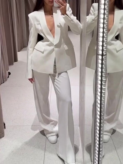 Tara – Elegant Women's Suit Jacket & High Waist Pants Set
