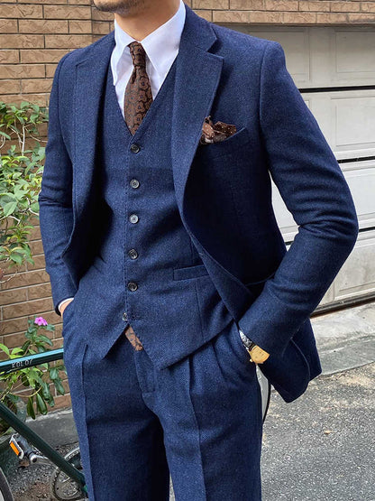 Justin – Retro Herringbone Wool Slim Fit Suit