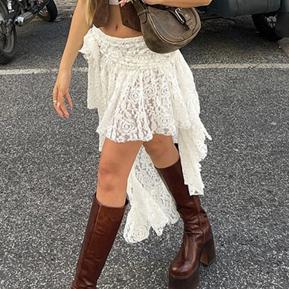 Shirley – Bohemian Lace Asymmetric Short Skirt