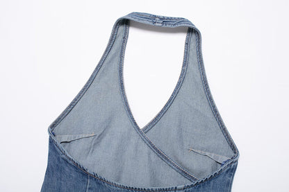 Alice – Summer Denim Hanging Collar Top