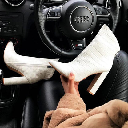 Women Shoes High Heels Leather White Ankle Boots