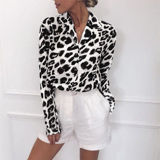Janet – Vintage Leopard Print Blouse with Turn Down Collar