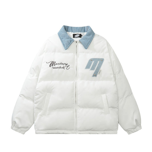 Aaron – Letter Patch Color-Block Cotton-Padded Jacket